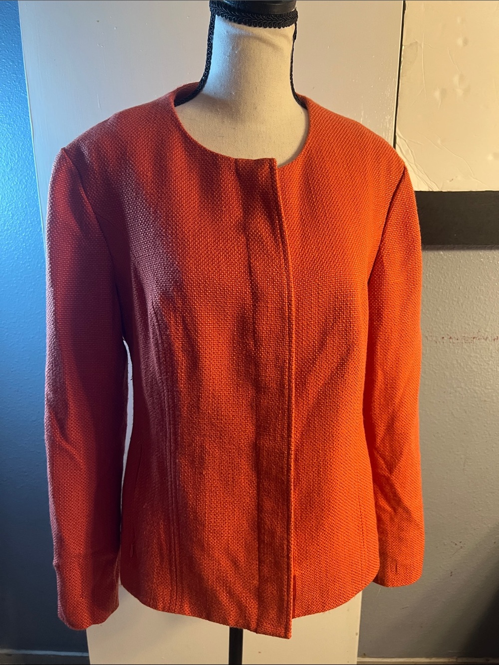 Coldwater Creek Orange Collarless Textured Jacket
